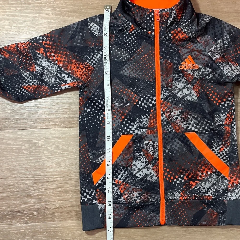 Adidas Kids Orange Black White Gray Track Soccer Sports Full Zip Jacket, size 4T
